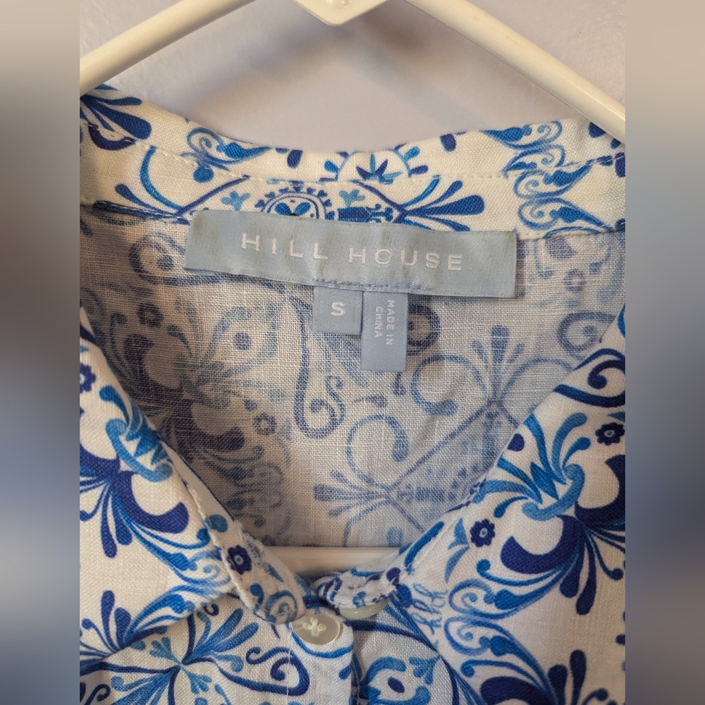 Hill House Laura dress Blue Mosaic Linen small - Picture 3 of 5